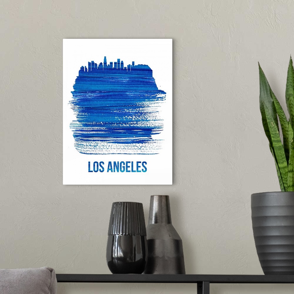 A modern room featuring Los Angeles Skyline