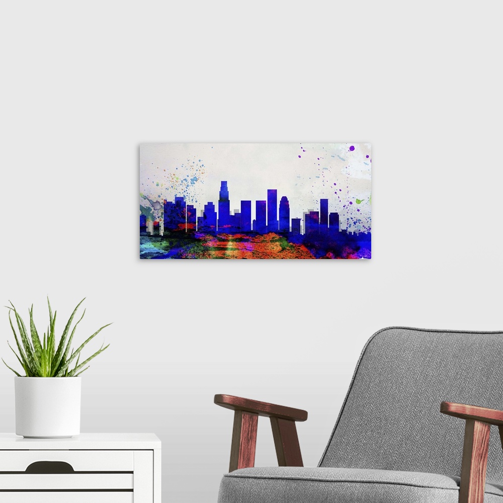 A modern room featuring Los Angeles City Skyline