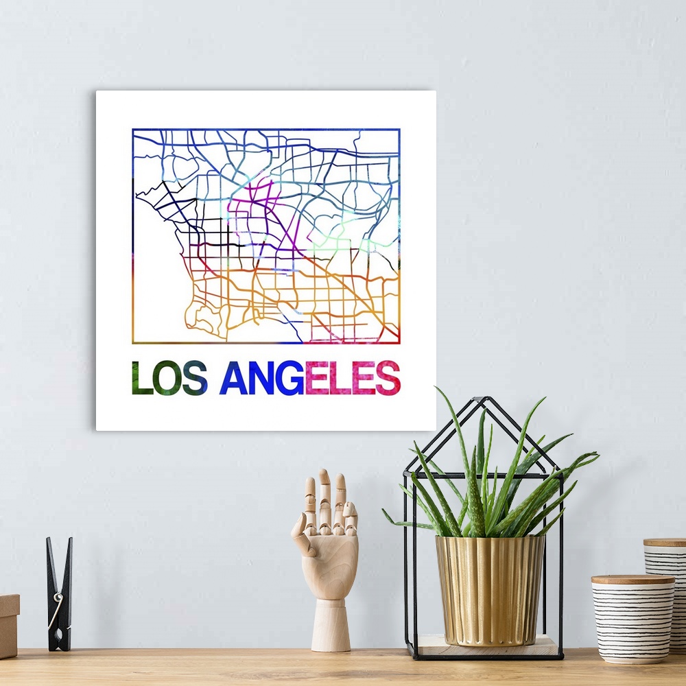 A bohemian room featuring Colorful map of the streets of Los Angeles, California.