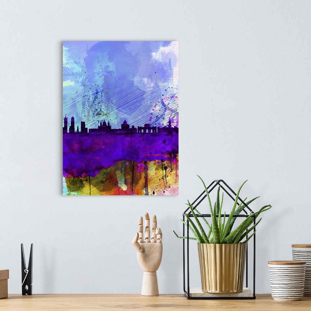 A bohemian room featuring Madrid Watercolor Skyline