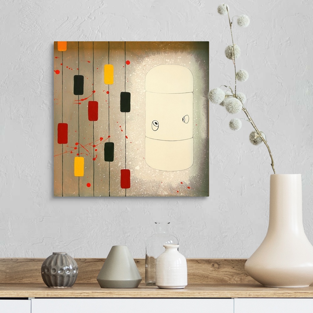 A farmhouse room featuring Contemporary abstract surrealist painting.