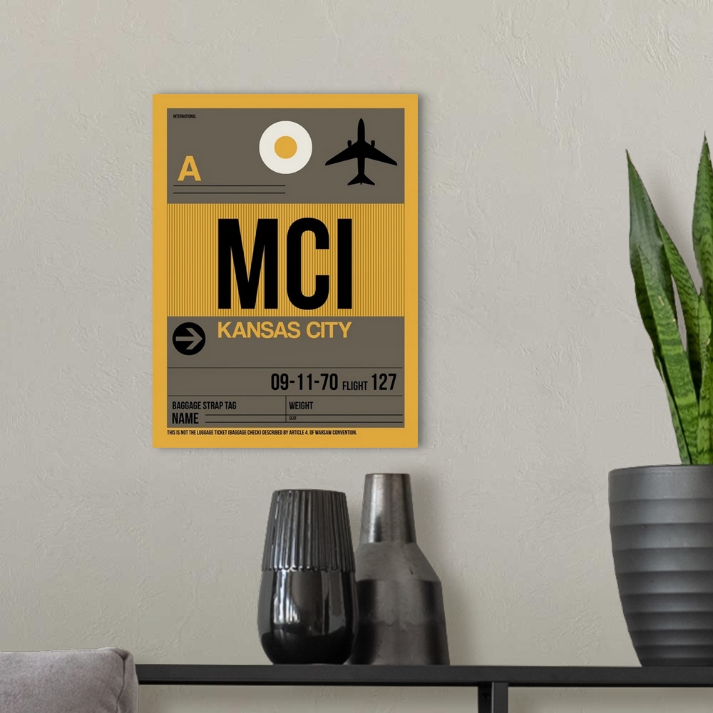 A modern room featuring MCI Kansas City Luggage Tag I