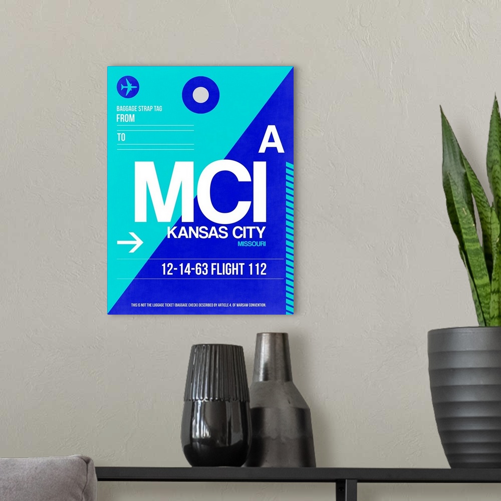 A modern room featuring MCI Kansas City Luggage tag I