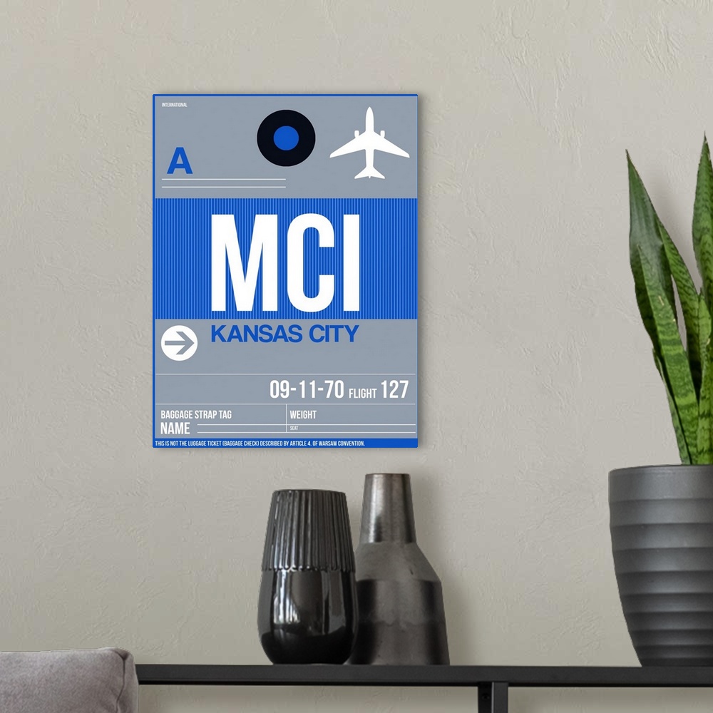A modern room featuring MCI Kansas City Luggage Tag II