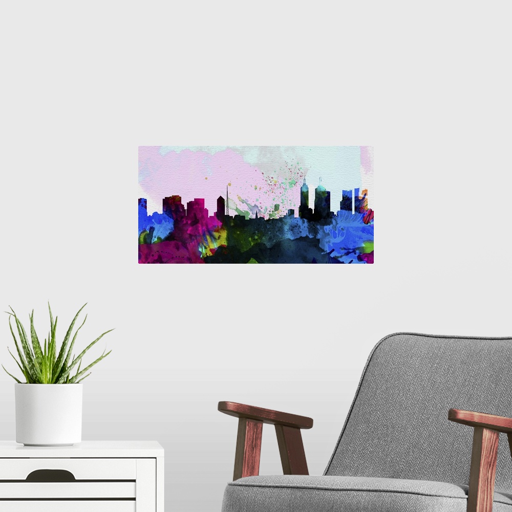 A modern room featuring Melbourne City Skyline