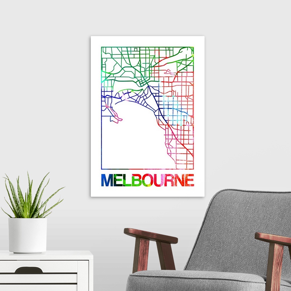 A modern room featuring Colorful map of the streets of Melbourne, Australia.
