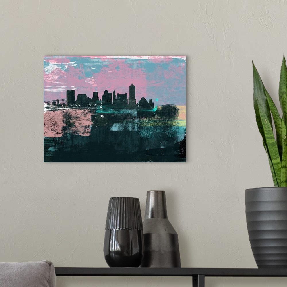 A modern room featuring Memphis Abstract Skyline I