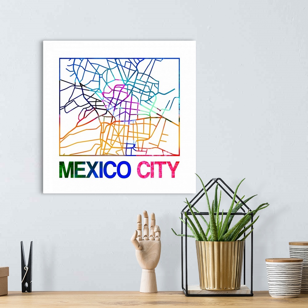 A bohemian room featuring Colorful map of the streets of Mexico City, Mexico.