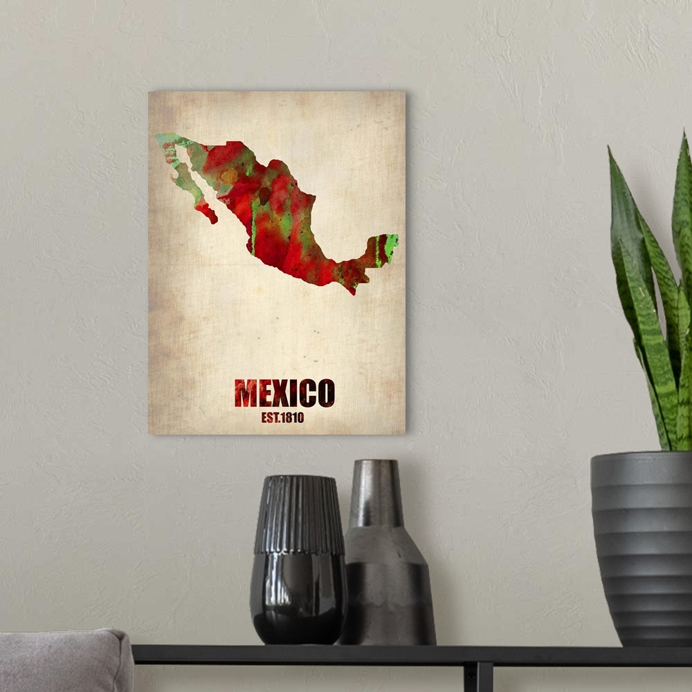 A modern room featuring Mexico Watercolor Map