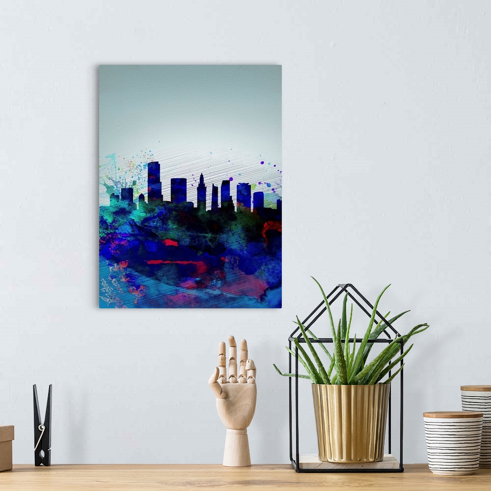 A bohemian room featuring Miami Watercolor Skyline