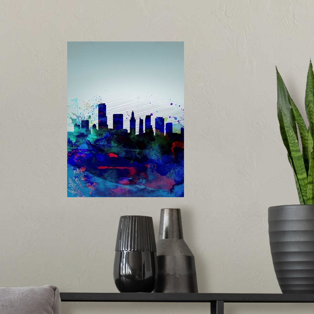 A modern room featuring Miami Watercolor Skyline