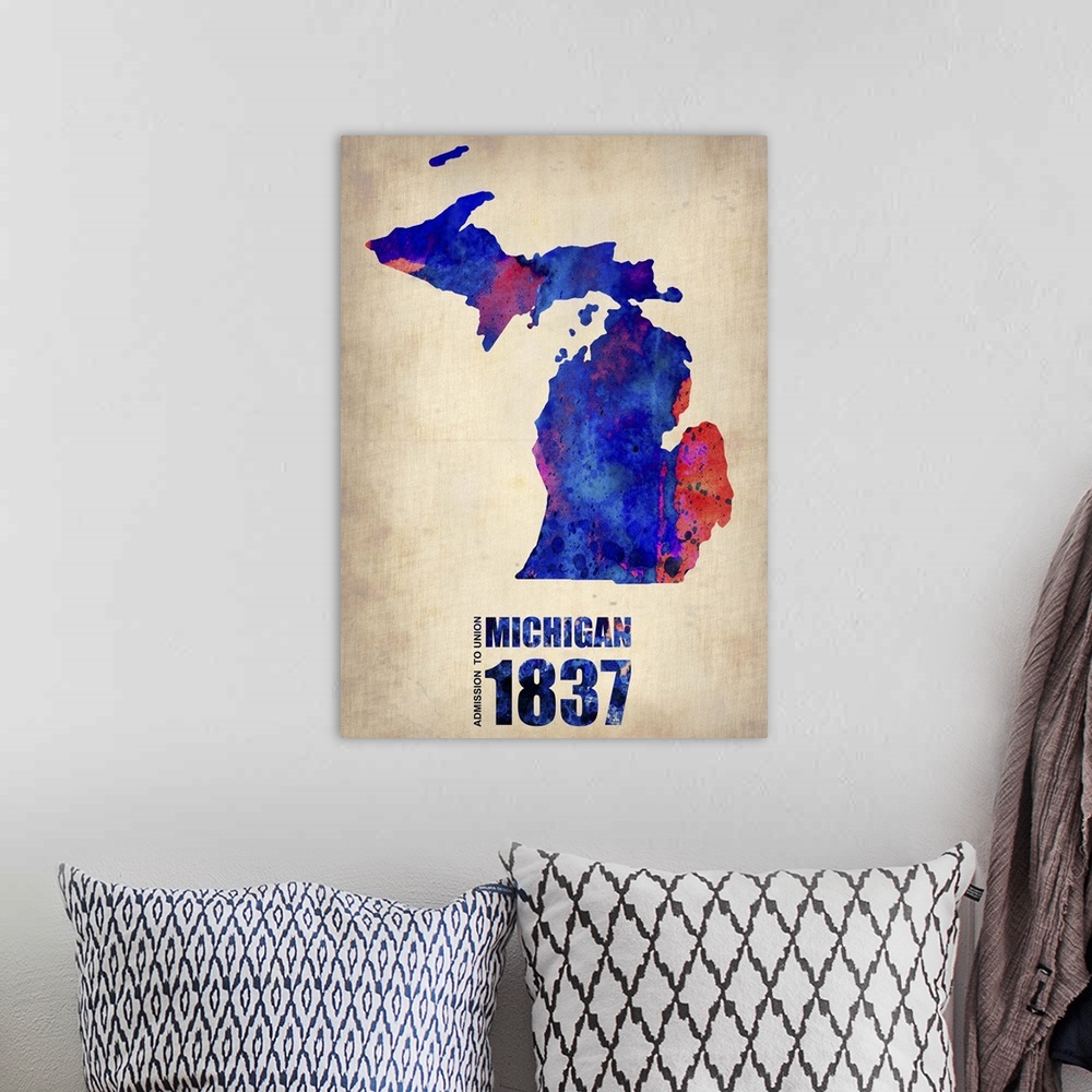 A bohemian room featuring Michigan Watercolor Map