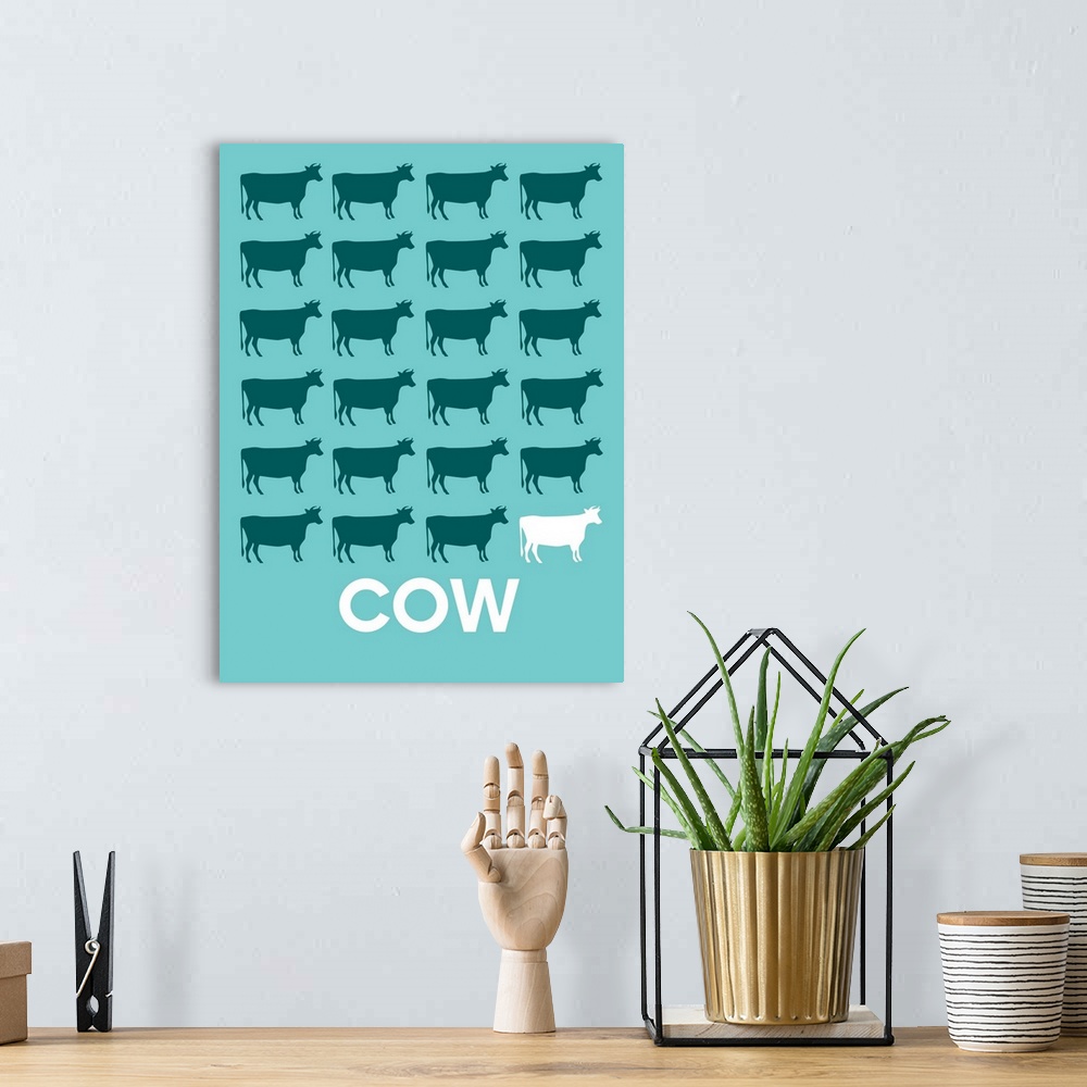 A bohemian room featuring Minimalist Animal Poster - Cow