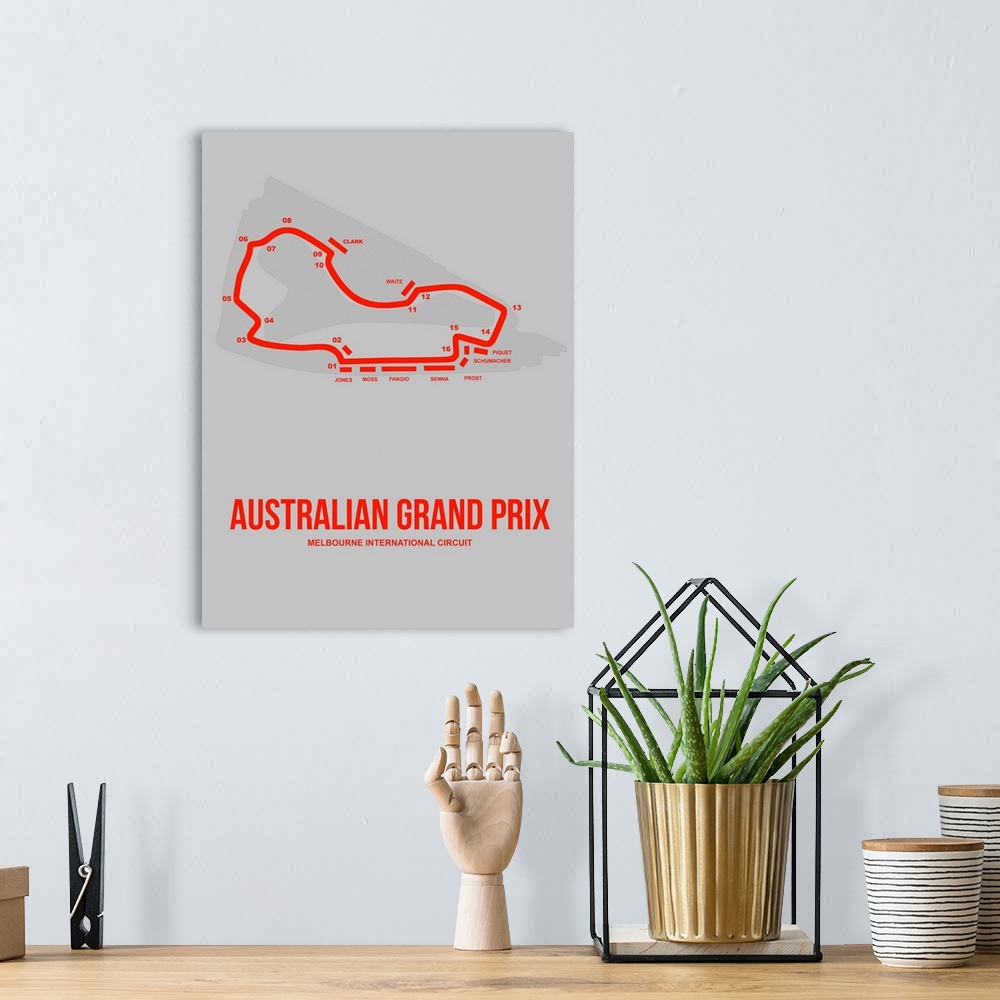 A bohemian room featuring Minimalist Australian Grand Prix Poster I