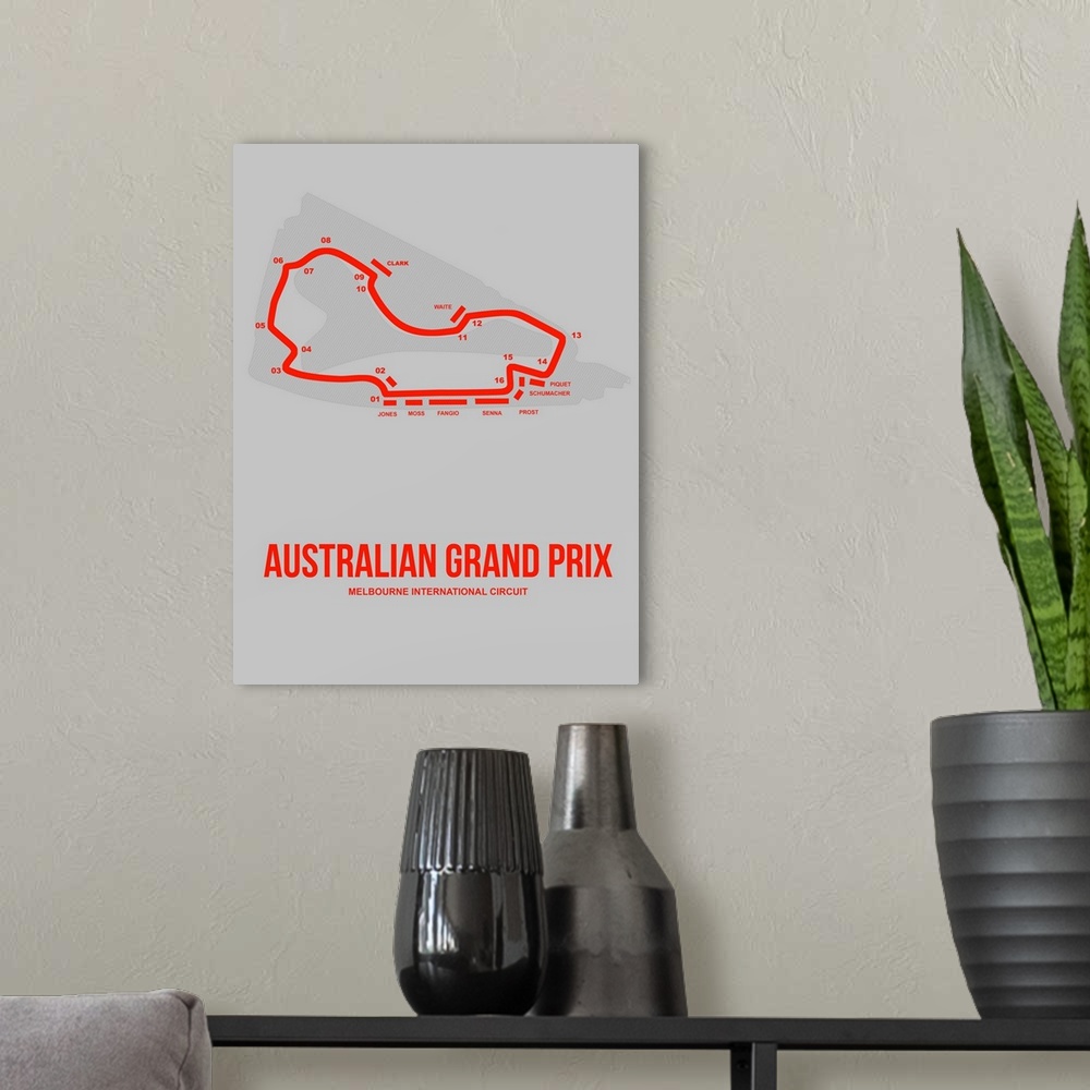 A modern room featuring Minimalist Australian Grand Prix Poster I