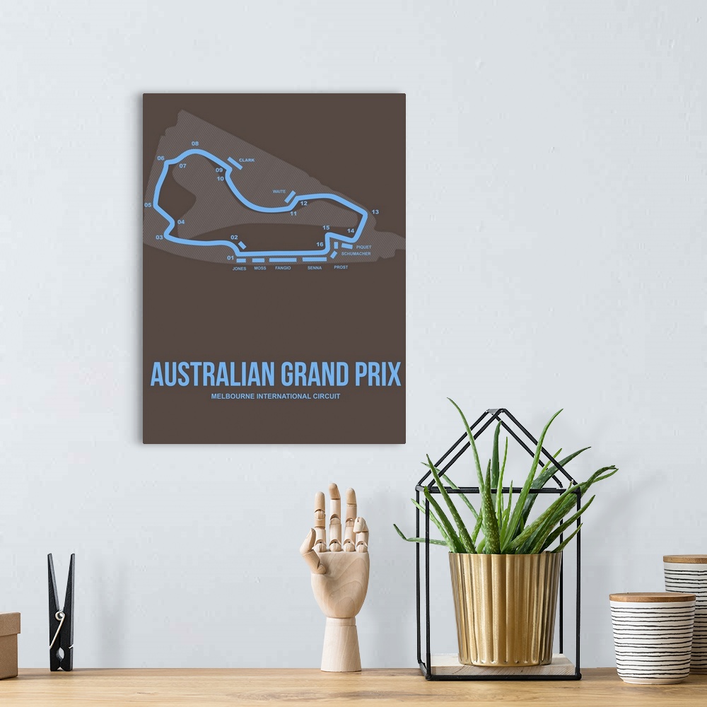 A bohemian room featuring Minimalist Australian Grand Prix Poster II