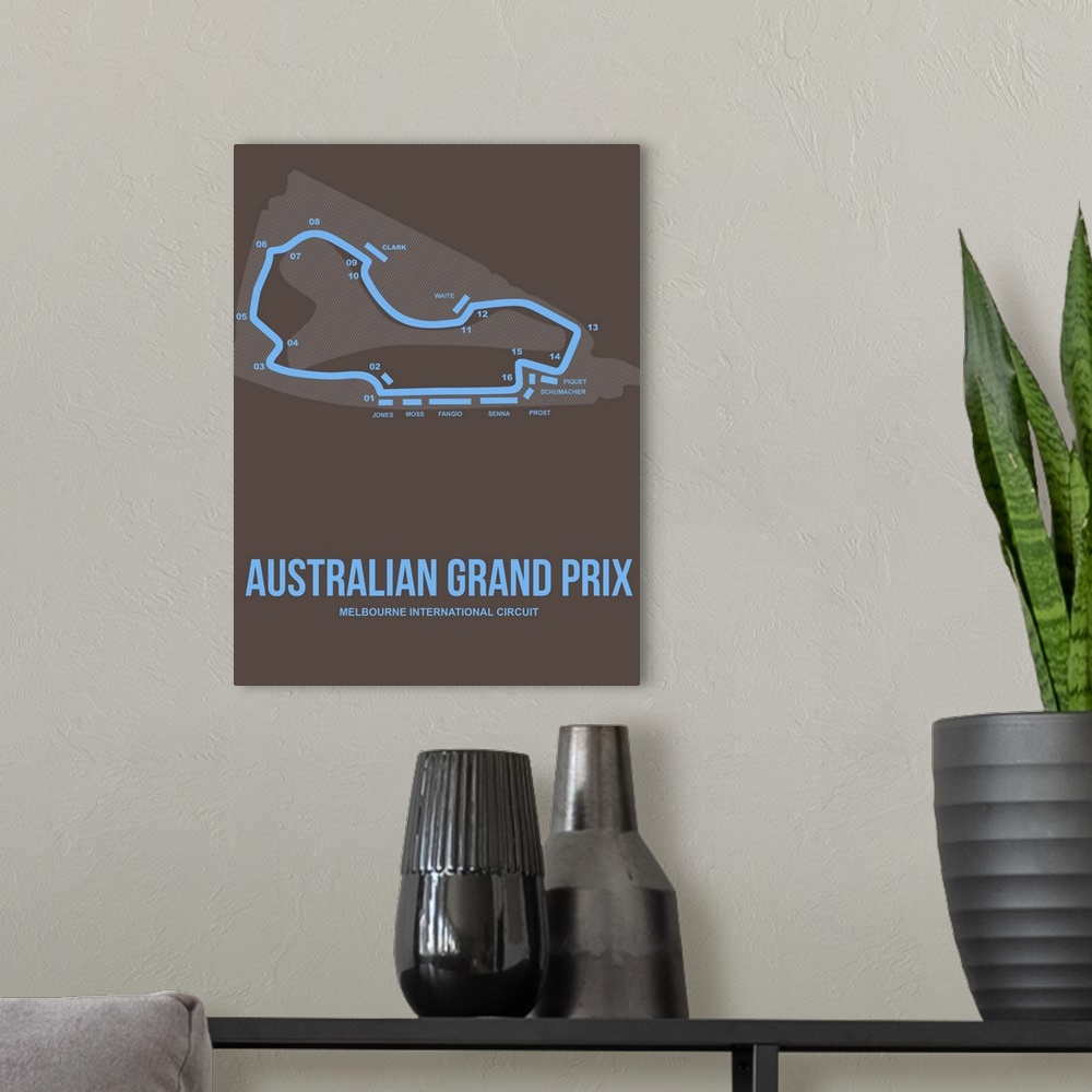 A modern room featuring Minimalist Australian Grand Prix Poster II