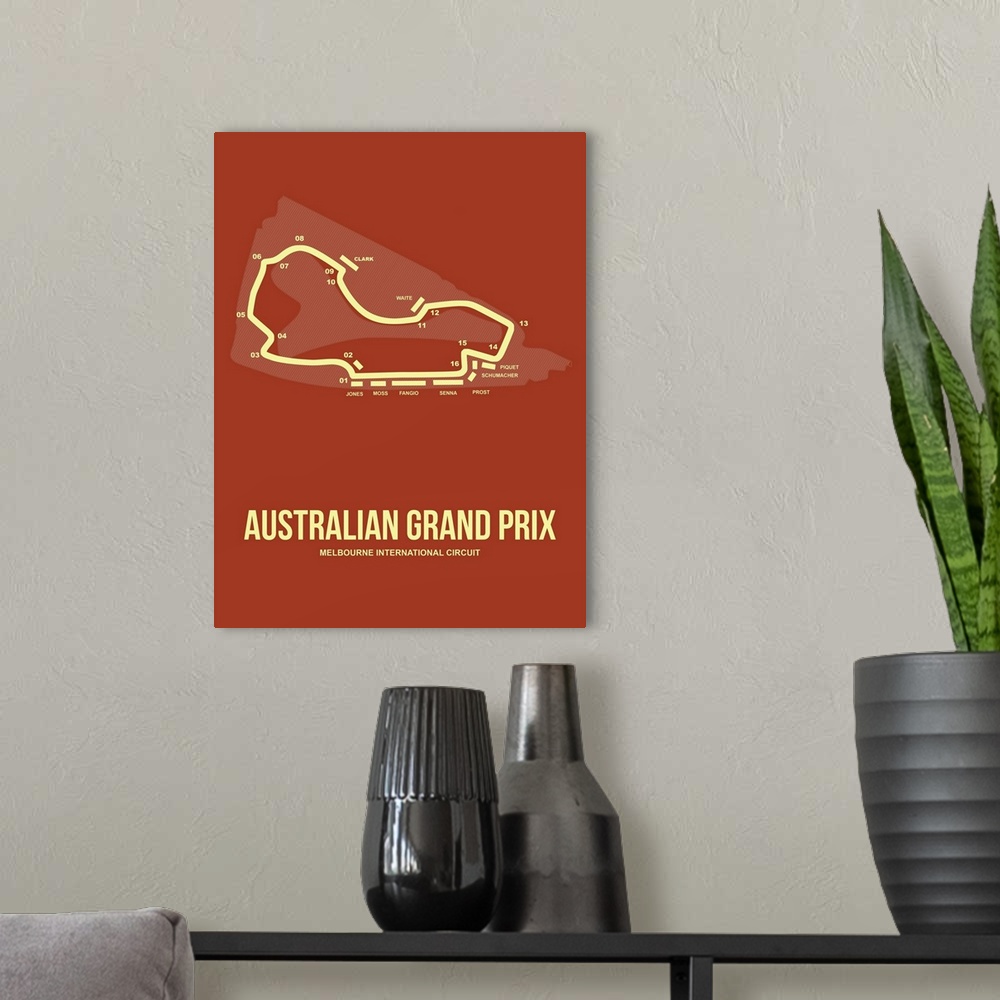 A modern room featuring Minimalist Australian Grand Prix Poster III