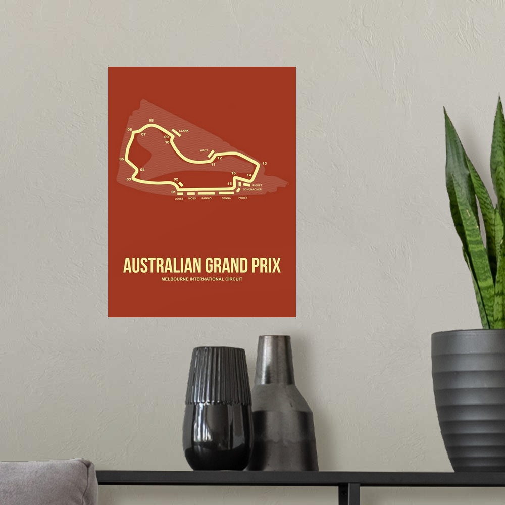 A modern room featuring Minimalist Australian Grand Prix Poster III