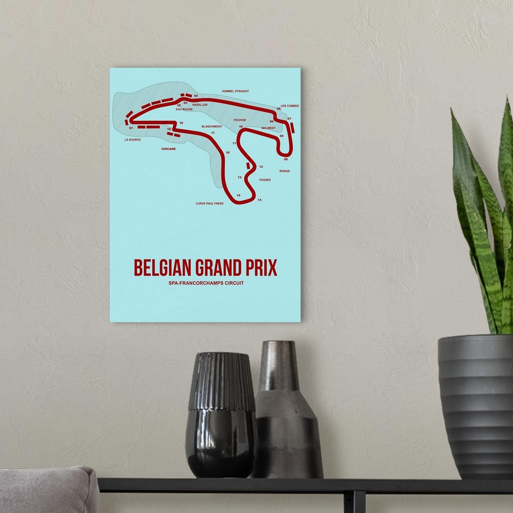 A modern room featuring Minimalist Belgian Grand Prix Poster III
