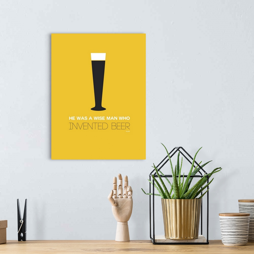 A bohemian room featuring Minimalist Beverage Poster - Beer Glass - Yellow
