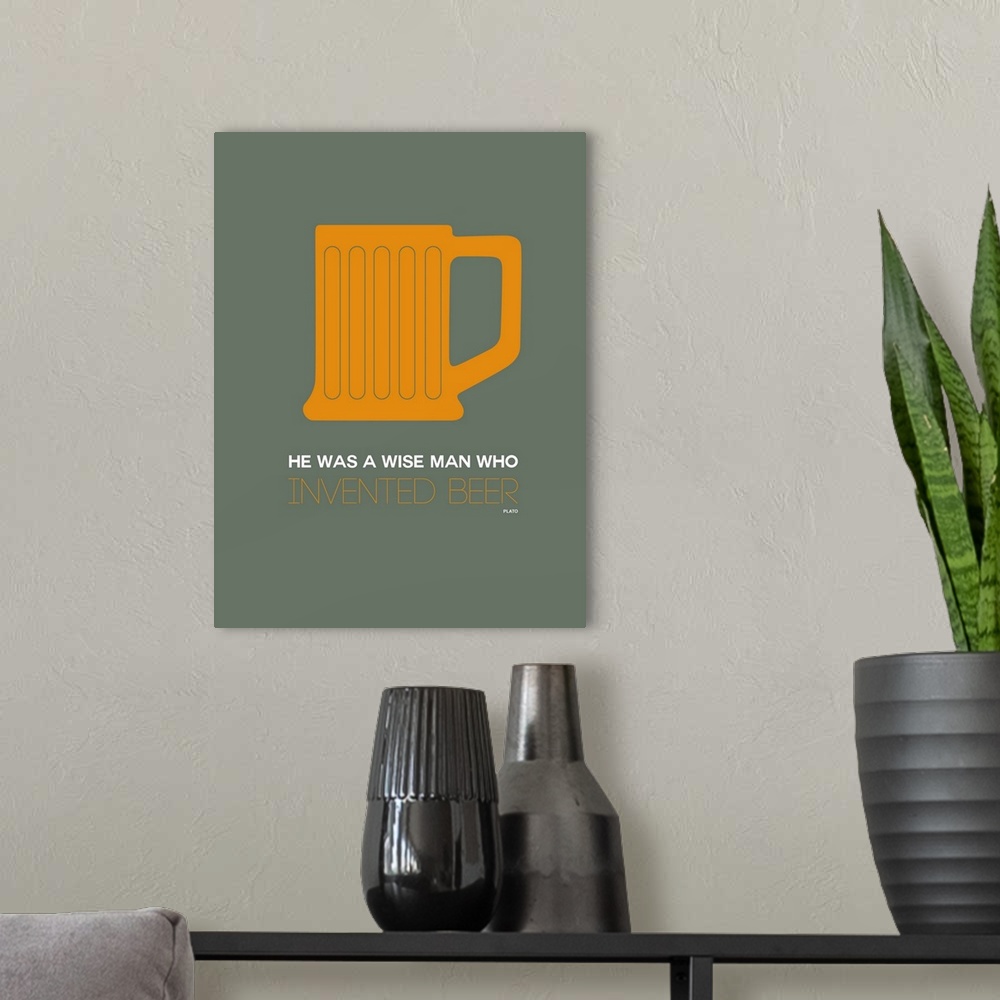 A modern room featuring Minimalist Beverage Poster - Beer Mug - Orange