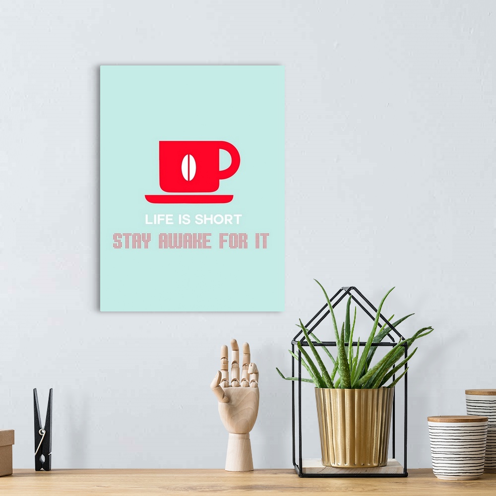 A bohemian room featuring Minimalist Beverage Poster - Coffee - Red