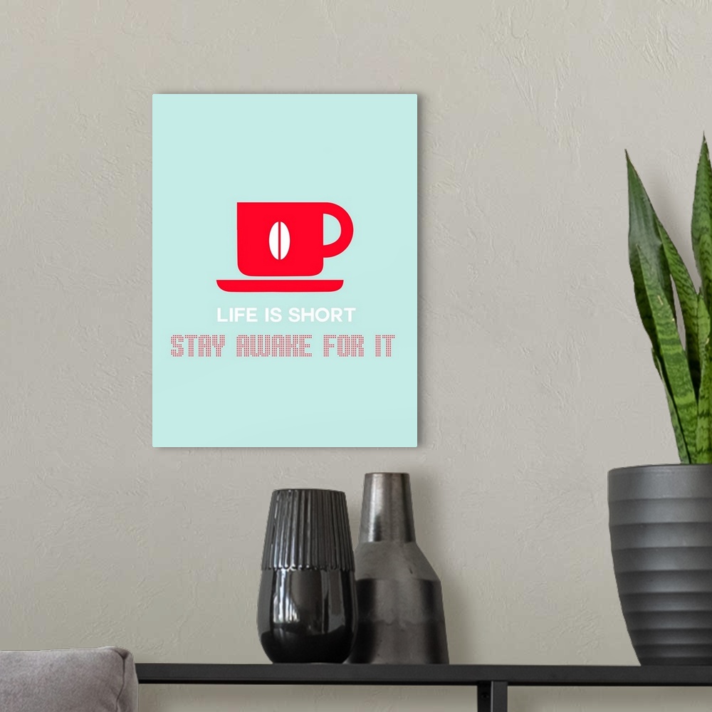 A modern room featuring Minimalist Beverage Poster - Coffee - Red