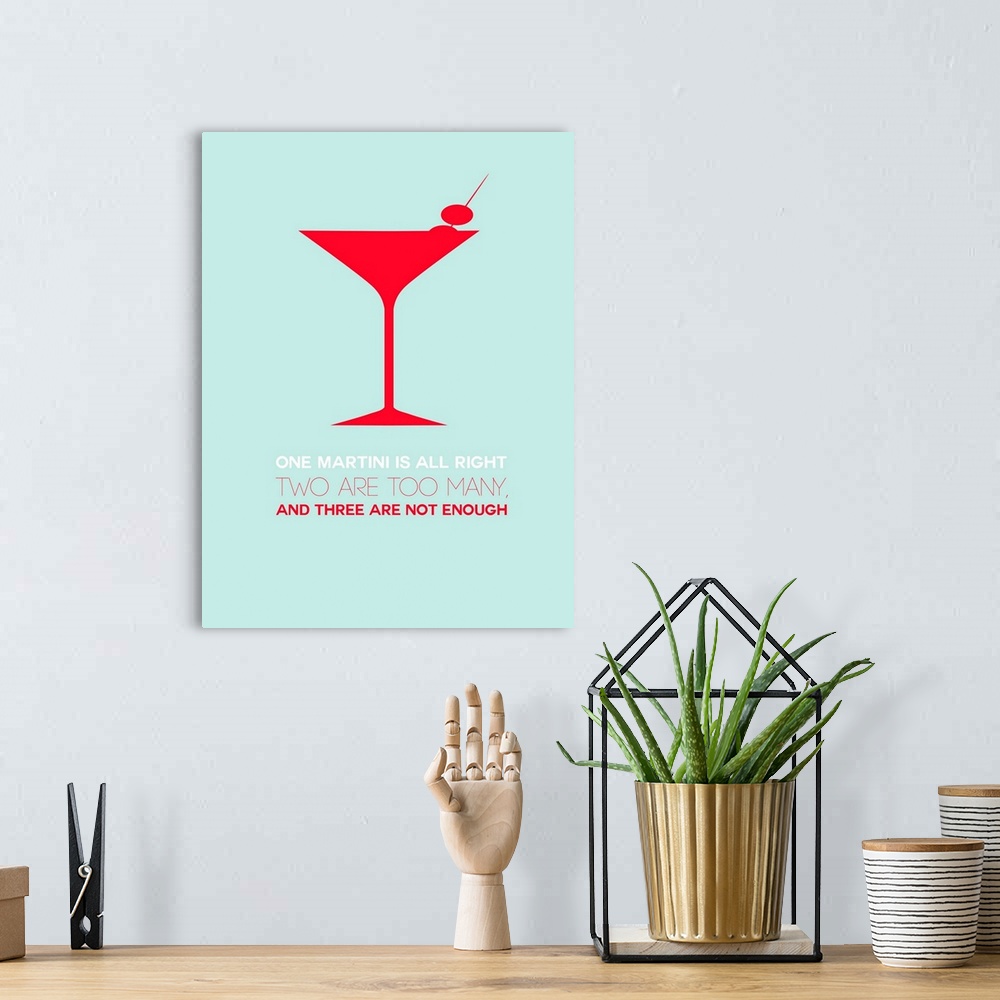 A bohemian room featuring Minimalist Beverage Poster - Martini - Red