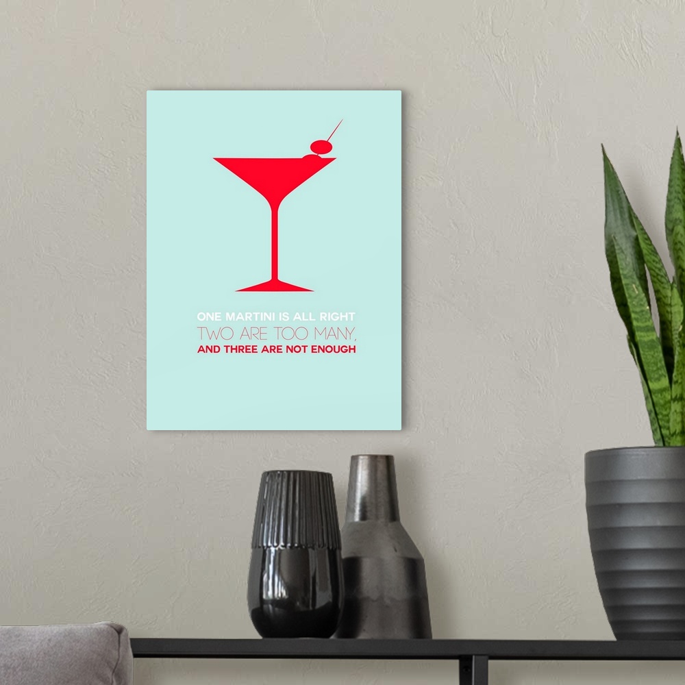 A modern room featuring Minimalist Beverage Poster - Martini - Red