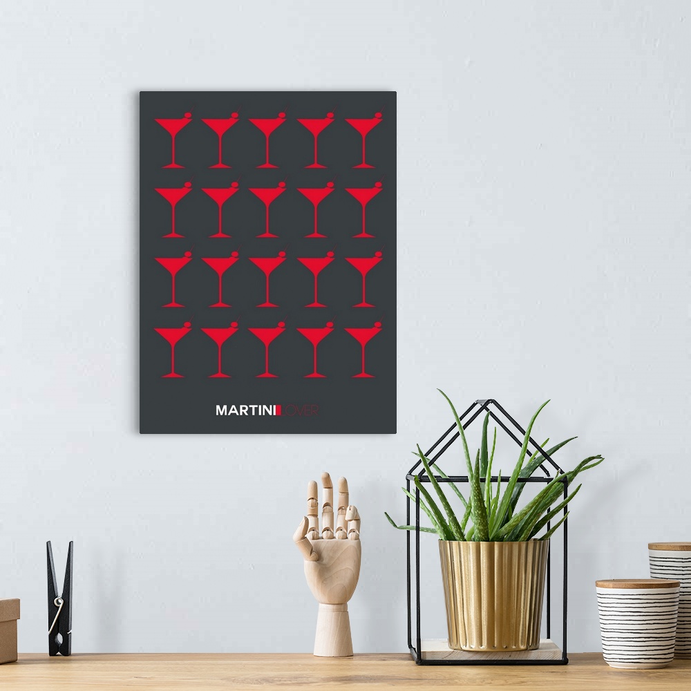 A bohemian room featuring Minimalist Beverage Poster - Martini - Red III