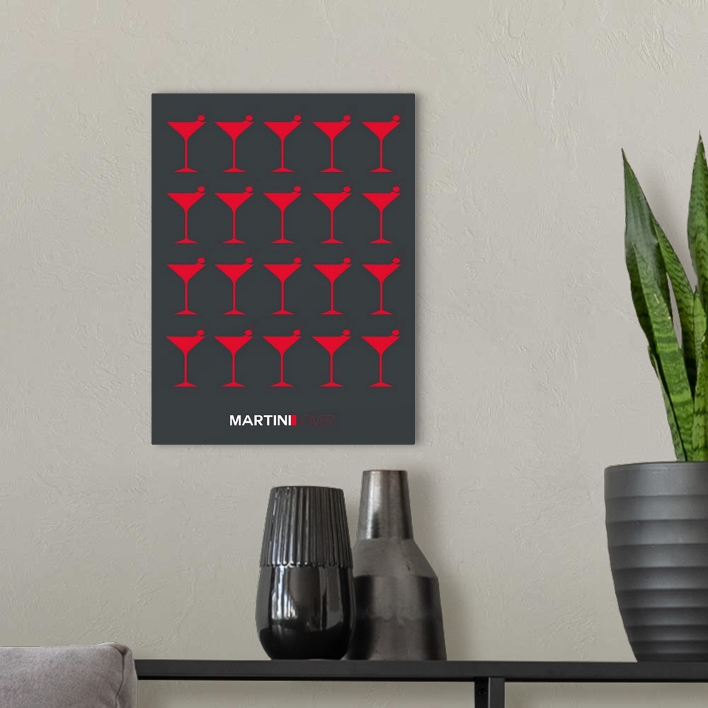 A modern room featuring Minimalist Beverage Poster - Martini - Red III