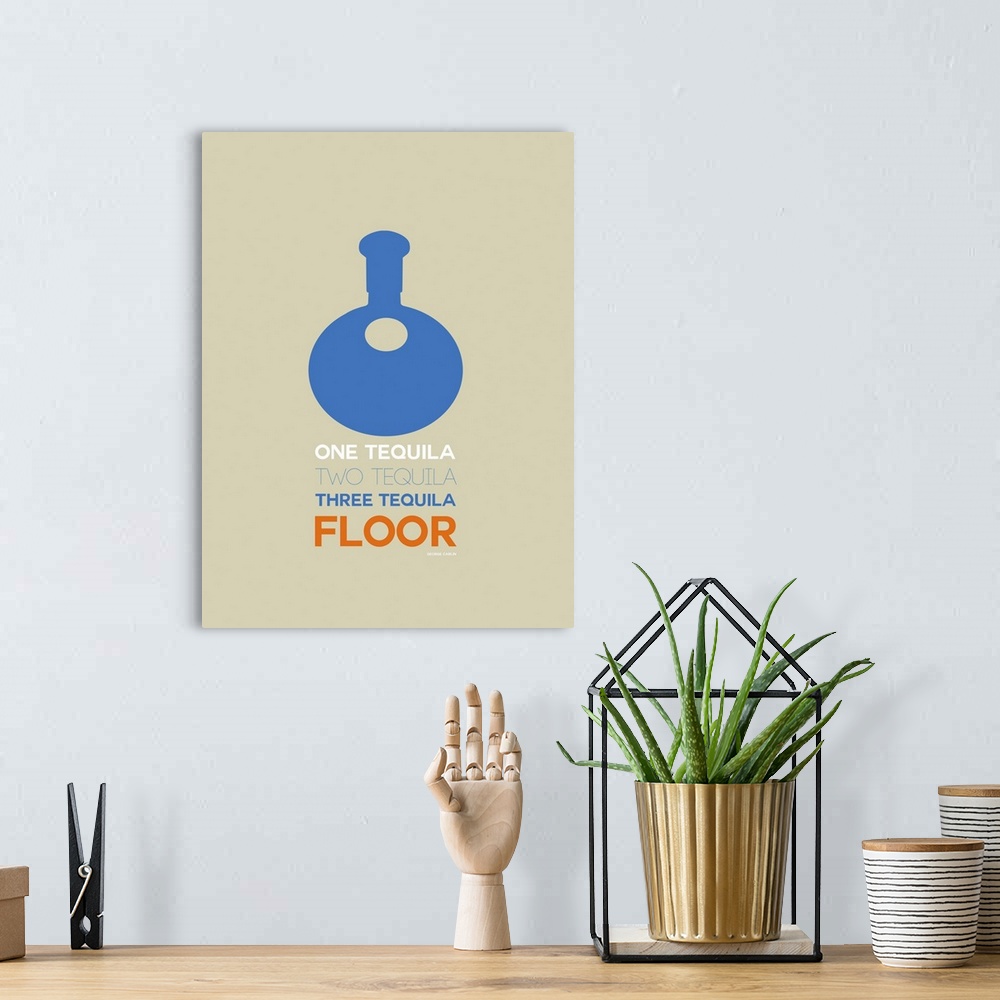 A bohemian room featuring Minimalist Beverage Poster -Tequila - Blue