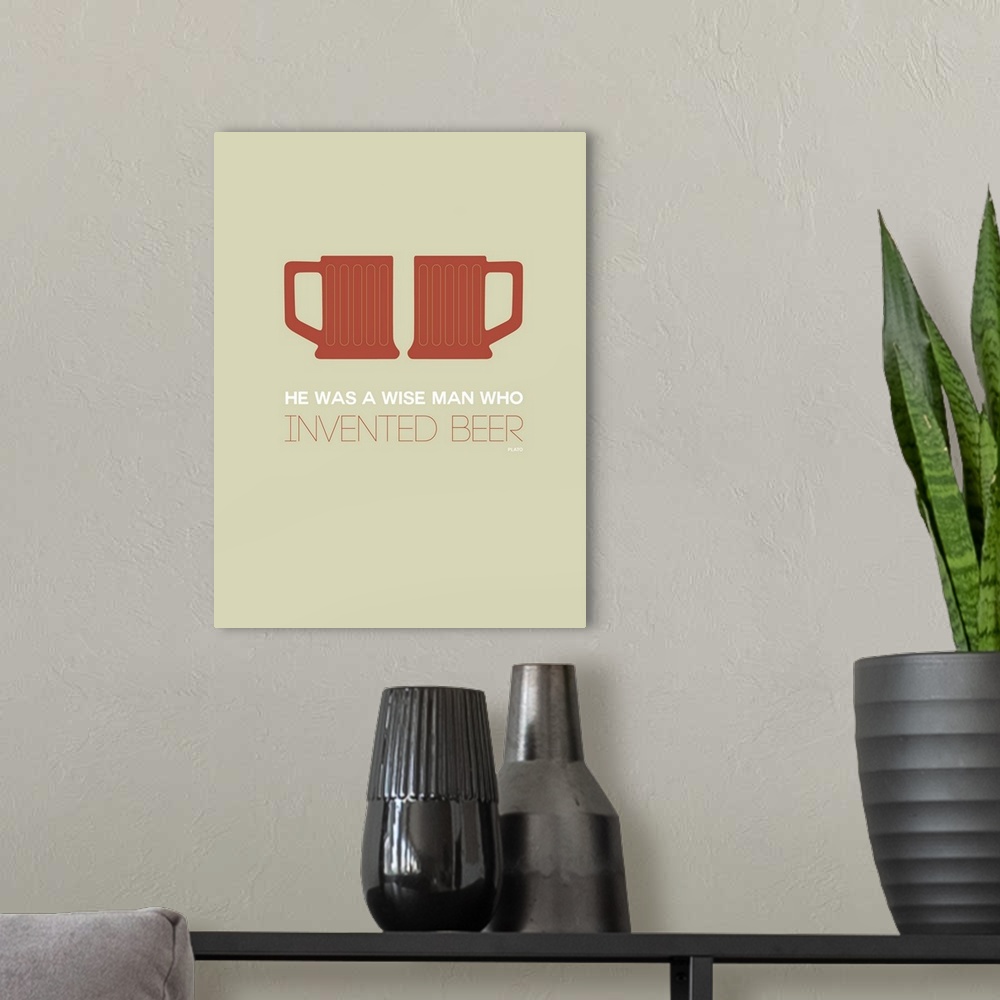 A modern room featuring Minimalist Beverage Poster - Two Beer Mugs - Brown