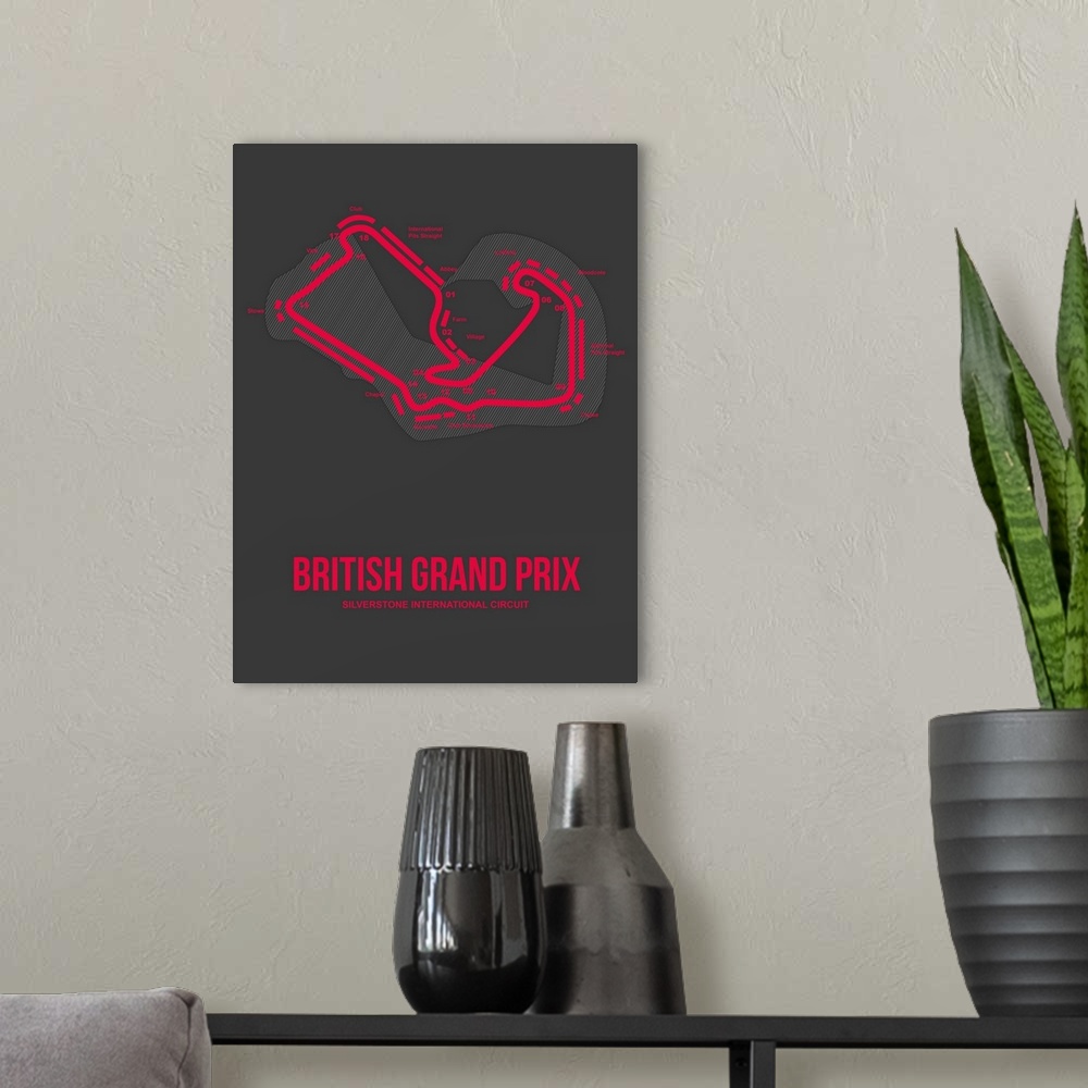 A modern room featuring Minimalist British Grand Prix Poster II