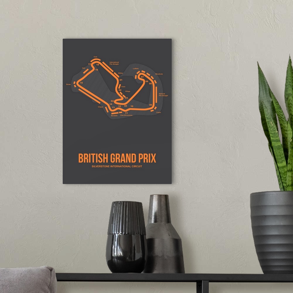 A modern room featuring Minimalist British Grand Prix Poster III
