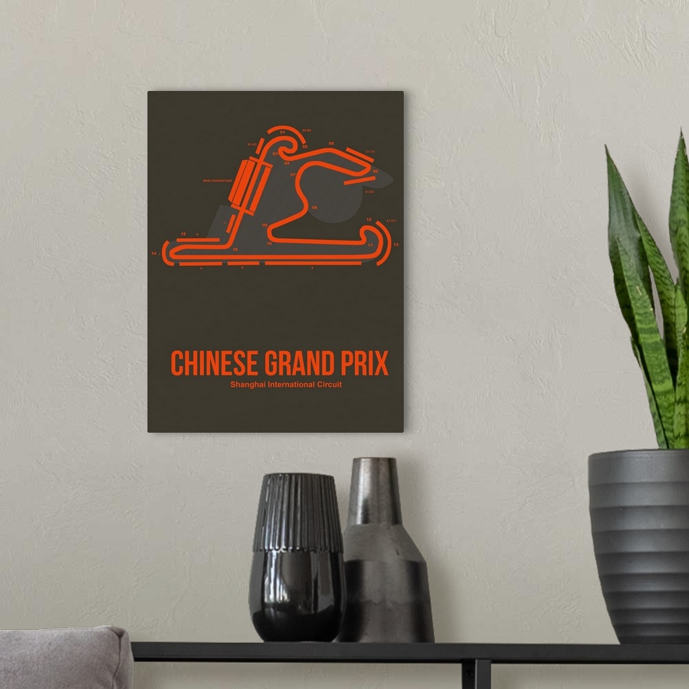 A modern room featuring Minimalist Chinese Grand Prix Poster II