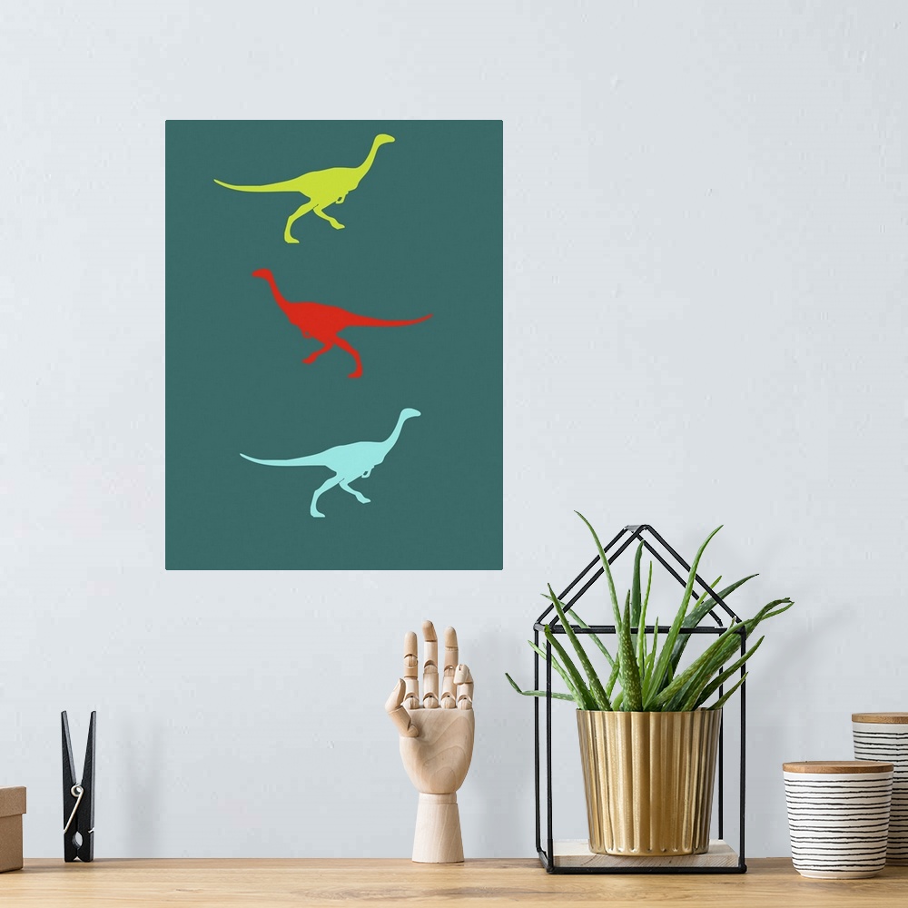 A bohemian room featuring Minimalist Dinosaur Family Poster I