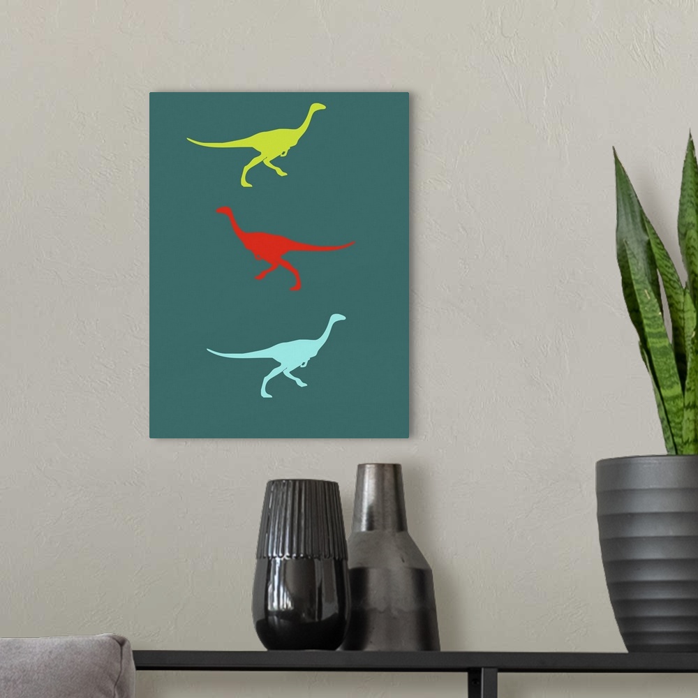 A modern room featuring Minimalist Dinosaur Family Poster I