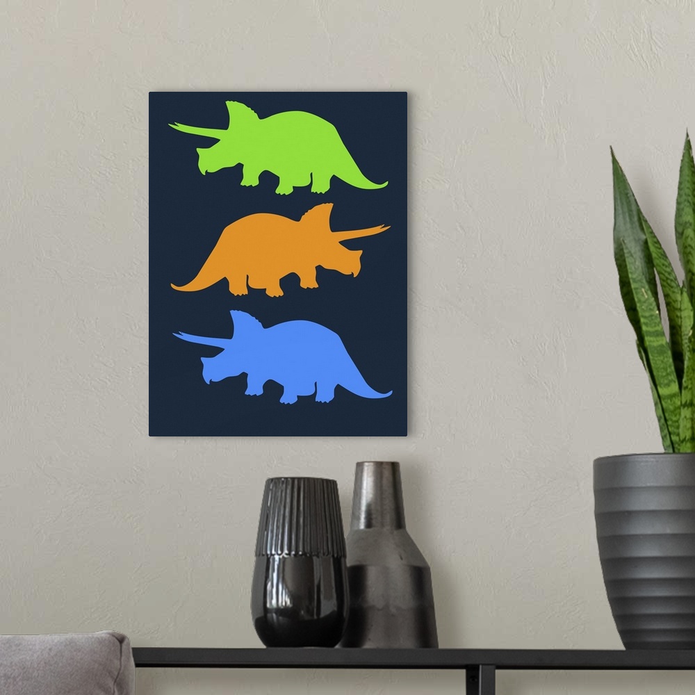 A modern room featuring Minimalist Dinosaur Family Poster VI