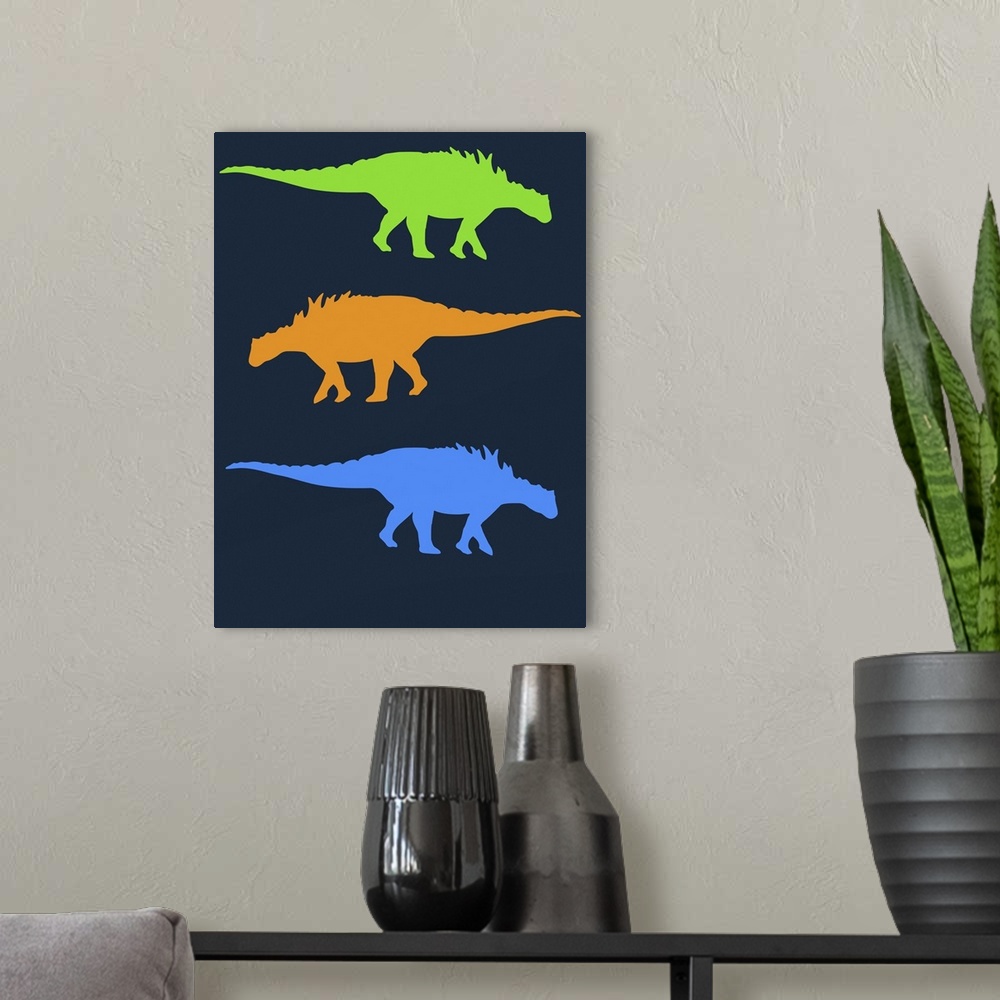 A modern room featuring Minimalist Dinosaur Family Poster X