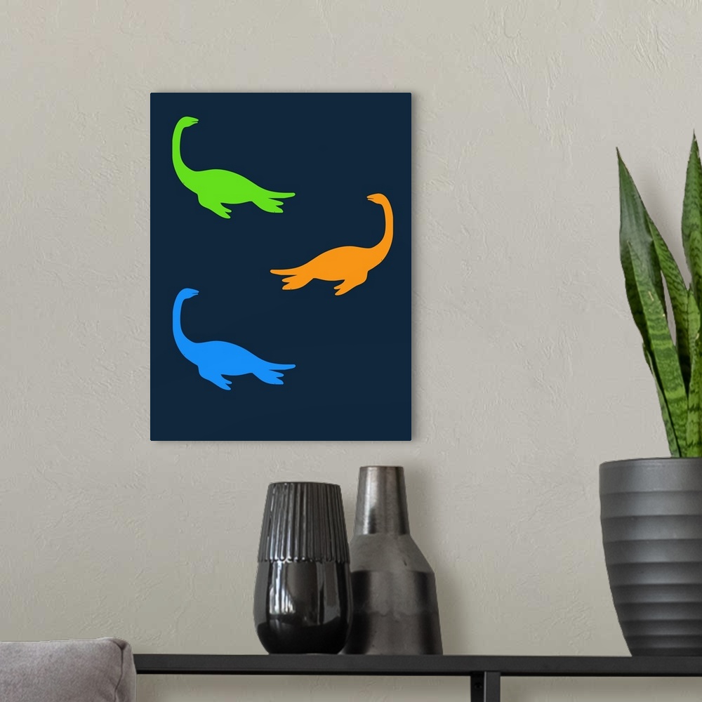 A modern room featuring Minimalist Dinosaur Family Poster XX