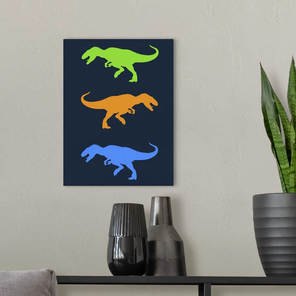 A modern room featuring Minimalist Dinosaur Family Poster XXII