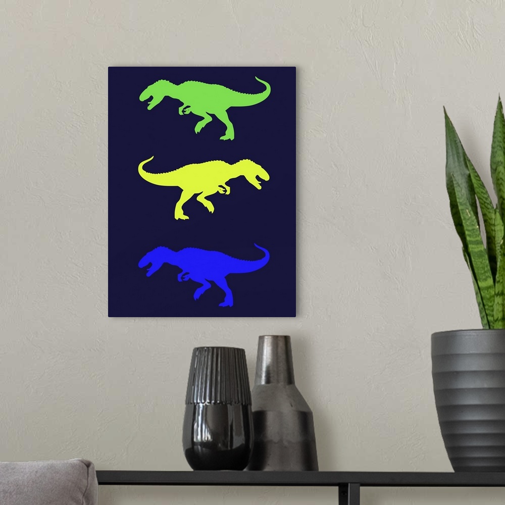 A modern room featuring Minimalist Dinosaur Family Poster XXIII