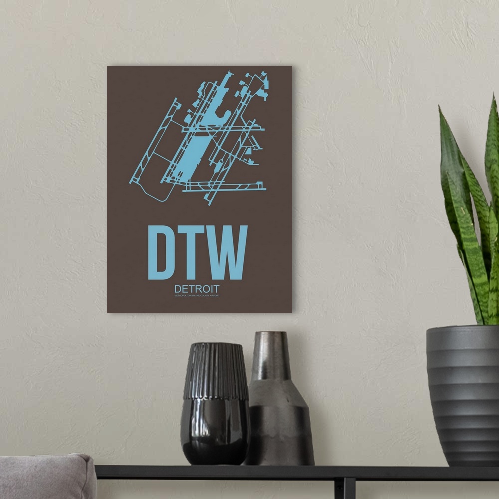 A modern room featuring Minimalist DTW Detroit Poster I
