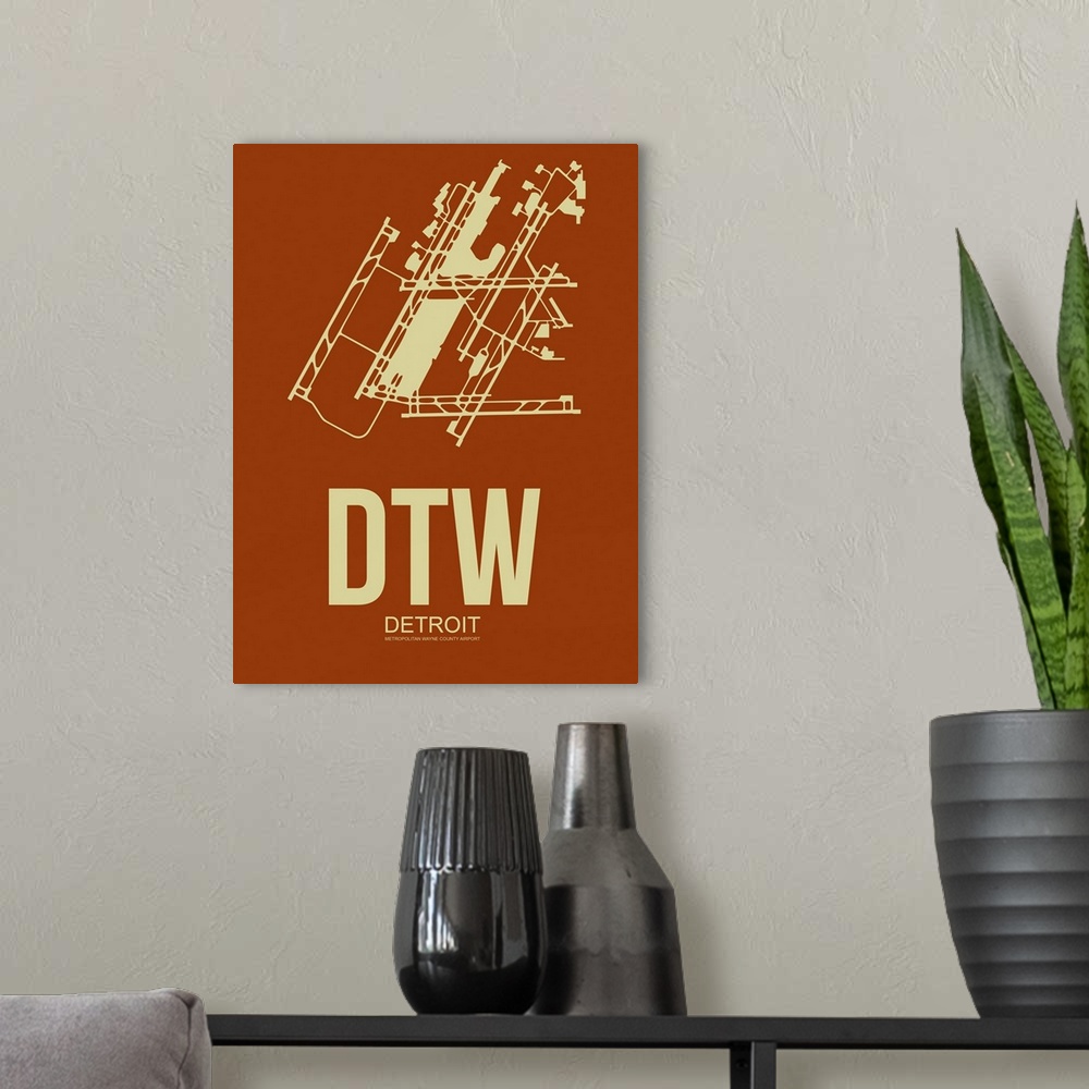 A modern room featuring Minimalist DTW Detroit Poster II