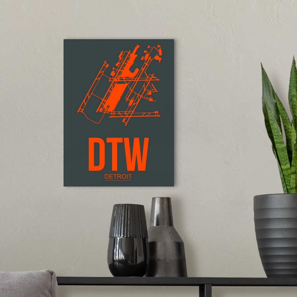 A modern room featuring Minimalist DTW Detroit Poster III