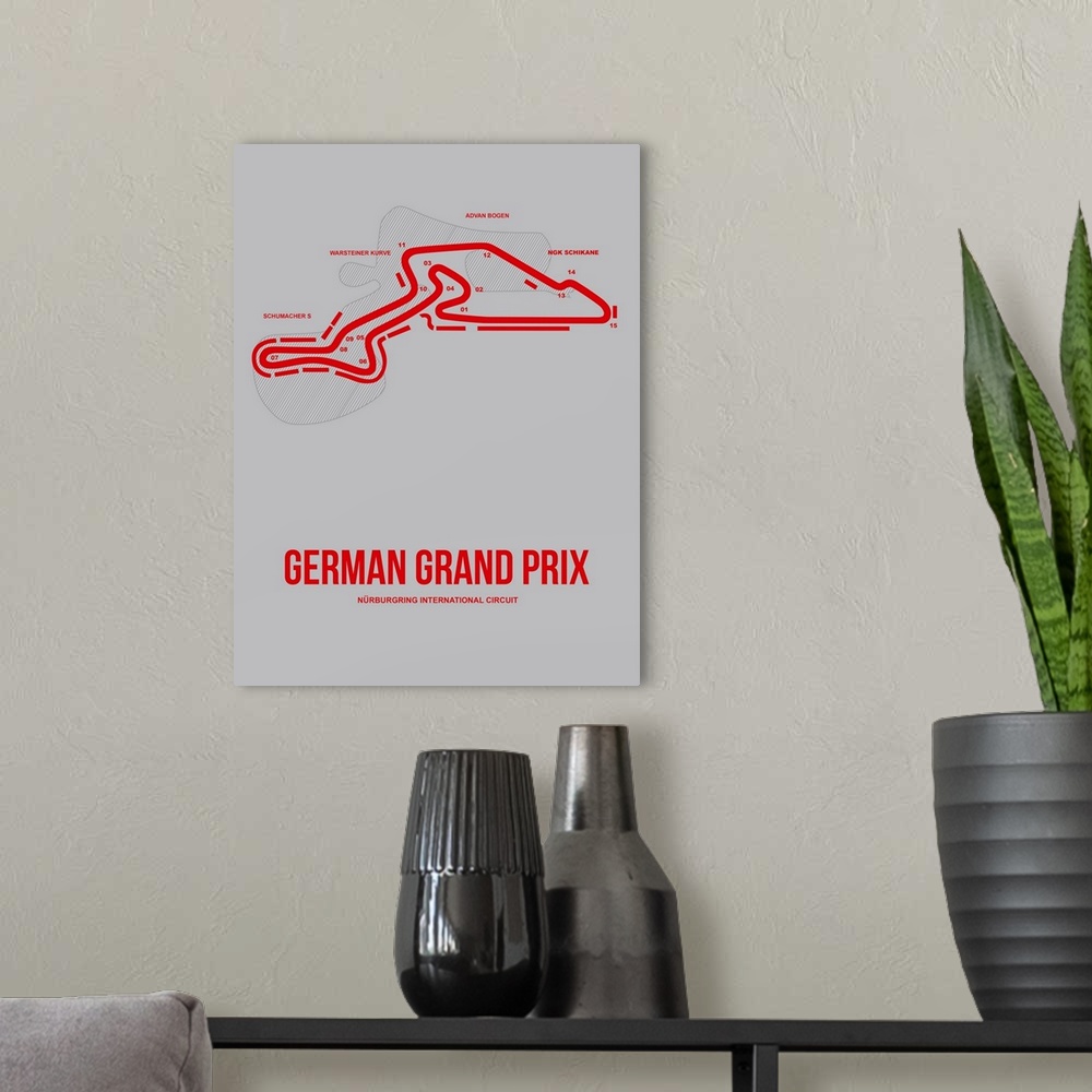A modern room featuring Minimalist German Grand Prix Poster I
