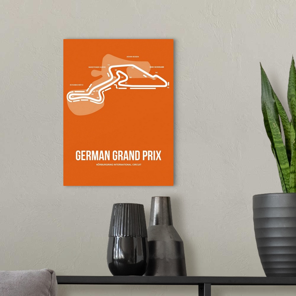 A modern room featuring Minimalist German Grand Prix Poster III