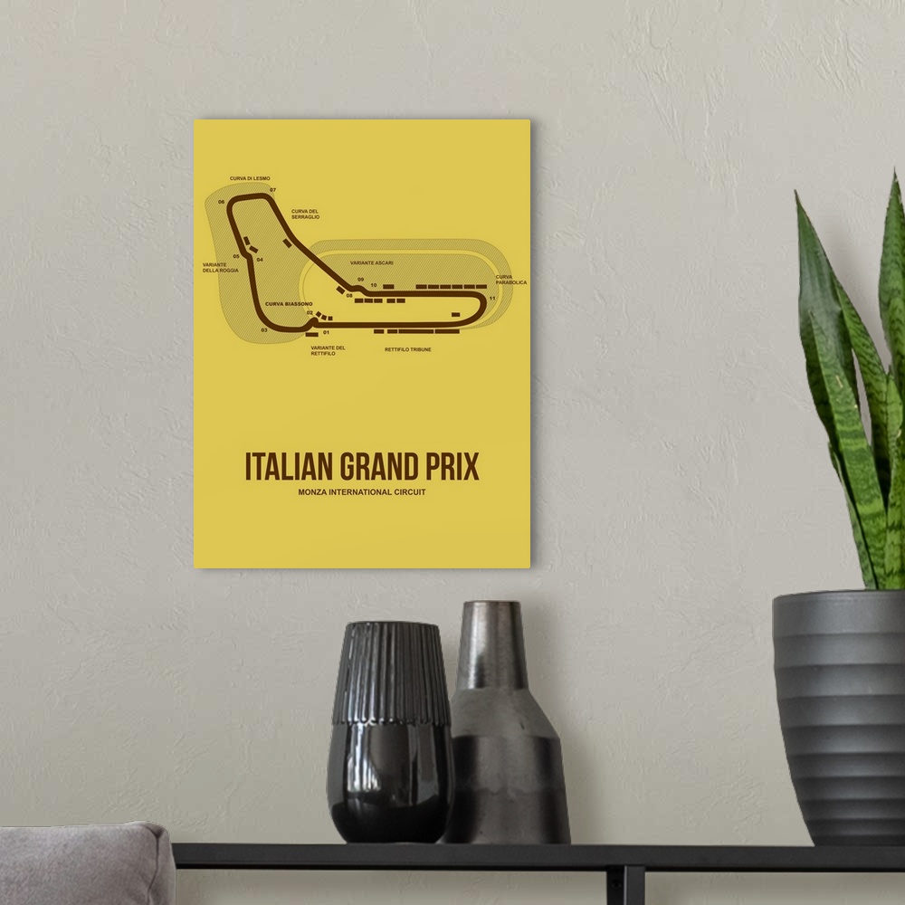 A modern room featuring Minimalist Italian Grand Prix Poster I